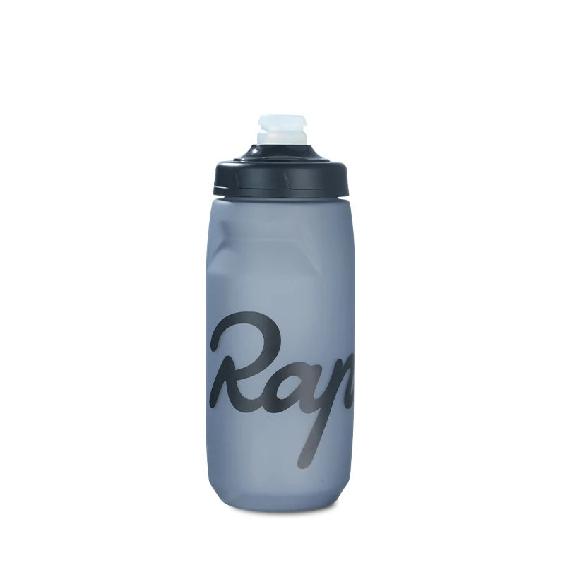 750ml neon green Rapha cycling water bottle with black logo and squeeze-top lid shown from front angle